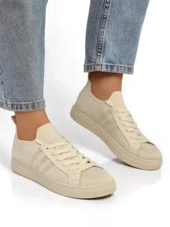 Beżowe sneakersy Damiani – lekkie trampki tkanina/skóra eco na lato