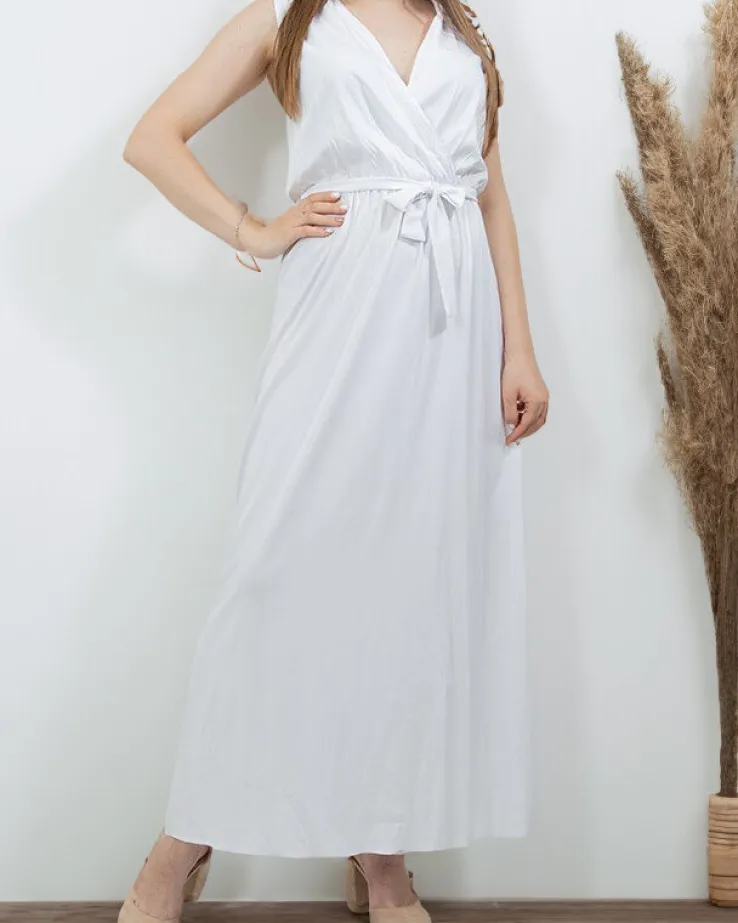 Biała damska maxi sukienka - Odzież