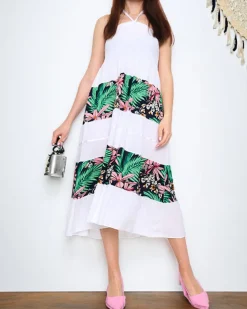 Biała damska sukienka midi w kwiaty PLUS SIZE - Odzież