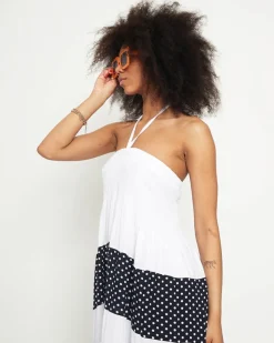 Biała sukienka w groszki PLUS SIZE - Odzież