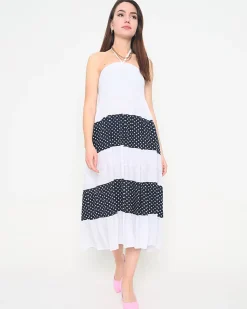 Biała sukienka w groszki PLUS SIZE - Odzież