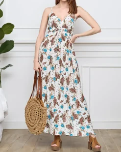 Biała zwiewna damska sukienka maxi - Odzież