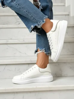 Białe Sportowe Sneakersy Athena z Ekoskóry