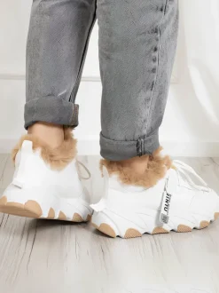 Białe sportowe sneakersy damskie z futerkiem Nonua- Obuwie
