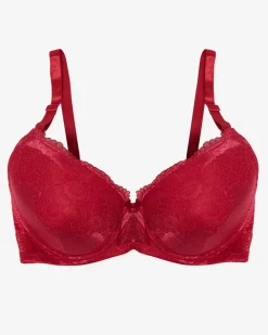 Biustonosz bordowy z ozdobną koronką- Bielizna