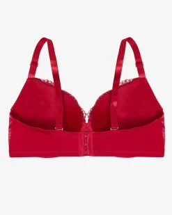Biustonosz bordowy z ozdobną koronką- Bielizna