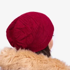 Bordowa ciepła damska dwuwarstwowa czapka - Akcesoria