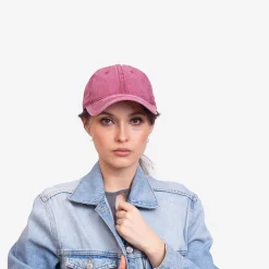 Bordowa jeansowa damska czapka z daszkiem - Akcesoria