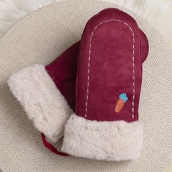 Bordowe dziecięce rękawiczki na sznurku i z jednym palcem - Rękawiczki