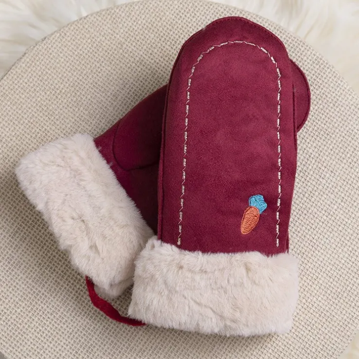 Bordowe dziecięce rękawiczki na sznurku i z jednym palcem - Rękawiczki