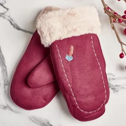 Bordowe dziecięce rękawiczki na sznurku i z jednym palcem - Rękawiczki