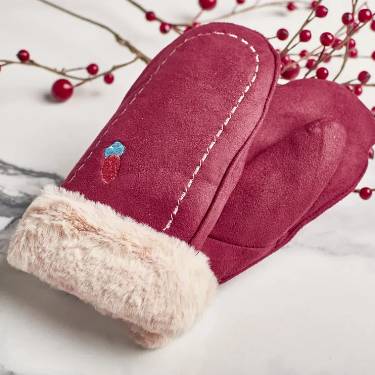 Bordowe dziecięce rękawiczki na sznurku i z jednym palcem - Rękawiczki