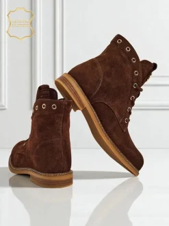 Botki damskie Aurelia Romano z naturalnego zamszu – brązowe, z futerkiem