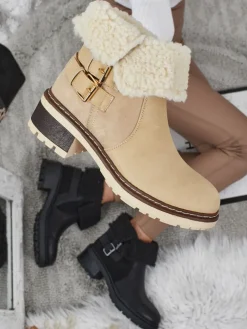 Botki damskie eko skórzane z kożuszkiem Kavira