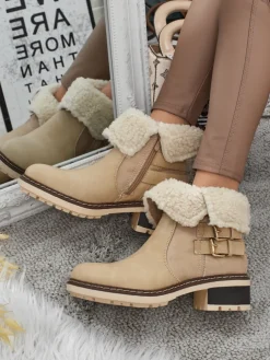 Botki damskie eko skórzane z kożuszkiem Kavira