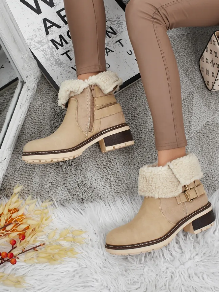 Botki damskie eko skórzane z kożuszkiem Kavira