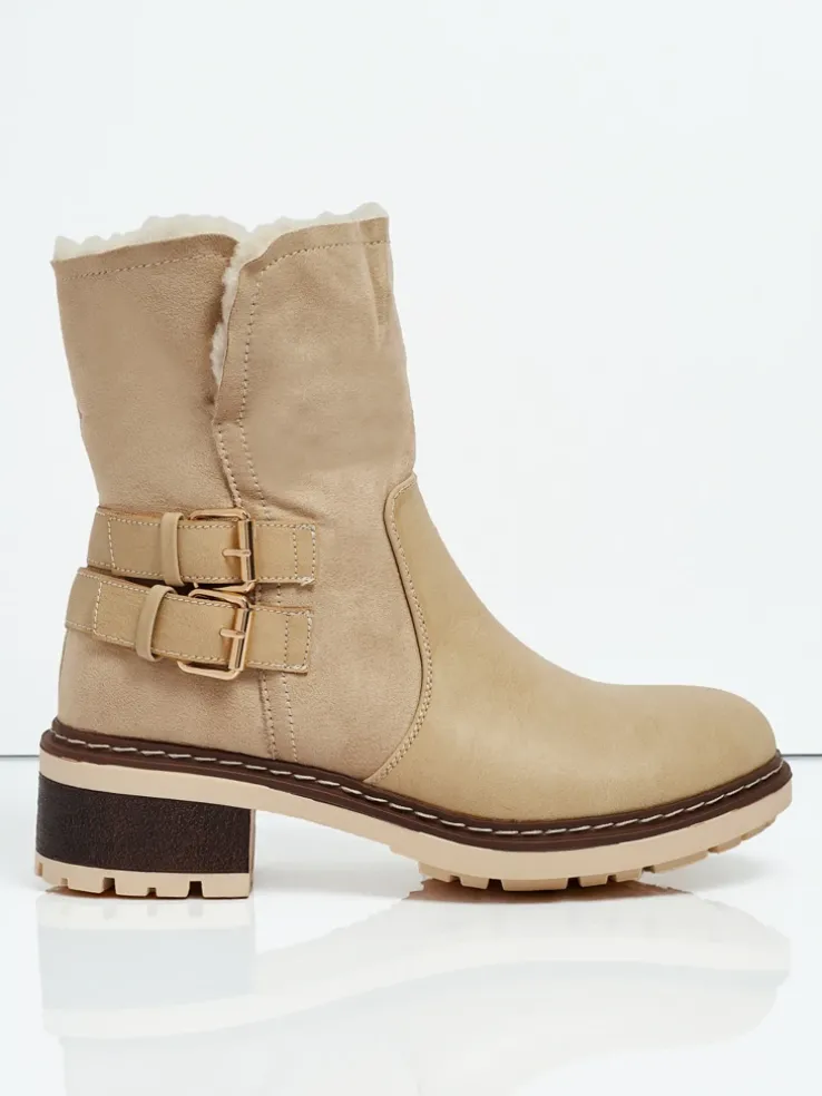 Botki damskie eko skórzane z kożuszkiem Kavira