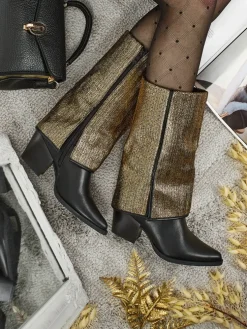 Botki damskie eko skórzane na słupku z ozdobną cholewką Virelia