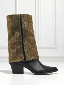 Botki damskie eko skórzane na słupku z ozdobną cholewką Virelia