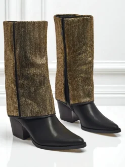 Botki damskie eko skórzane na słupku z ozdobną cholewką Virelia