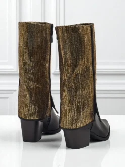 Botki damskie eko skórzane na słupku z ozdobną cholewką Virelia