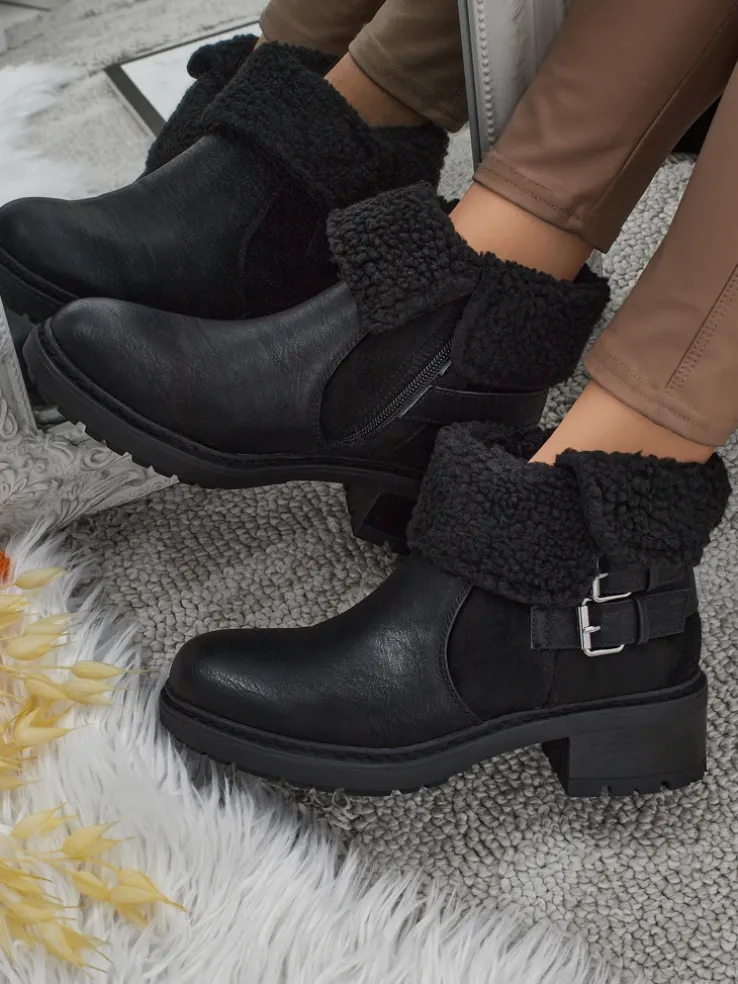 Botki damskie eko skórzane z kożuszkiem Kavira