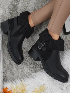 Botki damskie eko skórzane z kożuszkiem Kavira