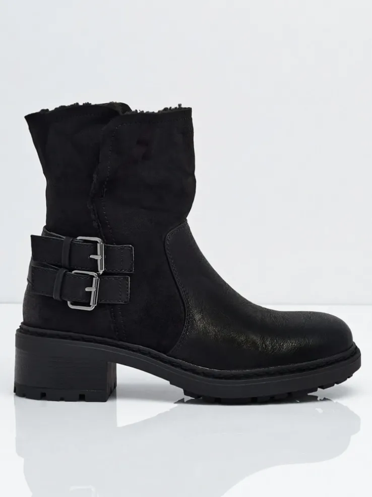 Botki damskie eko skórzane z kożuszkiem Kavira