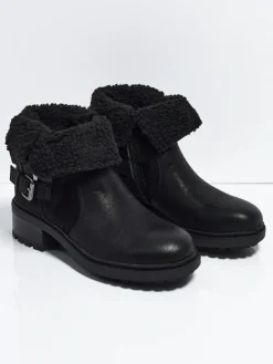 Botki damskie eko skórzane z kożuszkiem Kavira