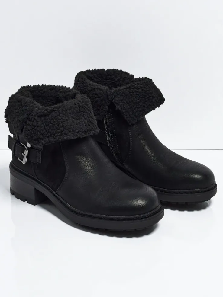 Botki damskie eko skórzane z kożuszkiem Kavira