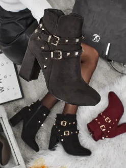 Botki damskie eko zamszowe z dżetami Selva