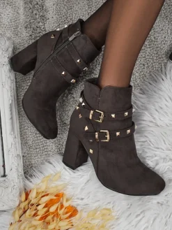 Botki damskie eko zamszowe z dżetami Selva