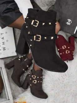 Botki damskie eko zamszowe z dżetami Selva