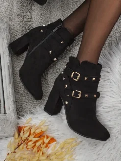 Botki damskie eko zamszowe z dżetami Selva