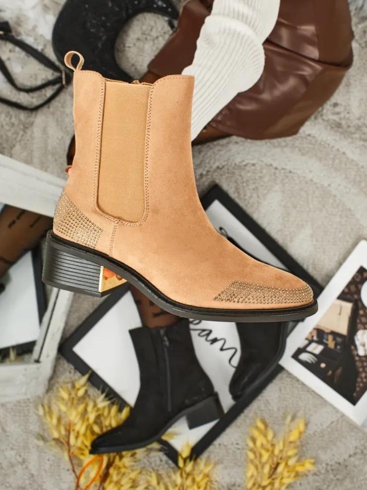 Botki damskie eko zamszowe zdobione cyrkoniami TangleMist