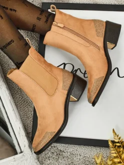 Botki damskie eko zamszowe zdobione cyrkoniami TangleMist