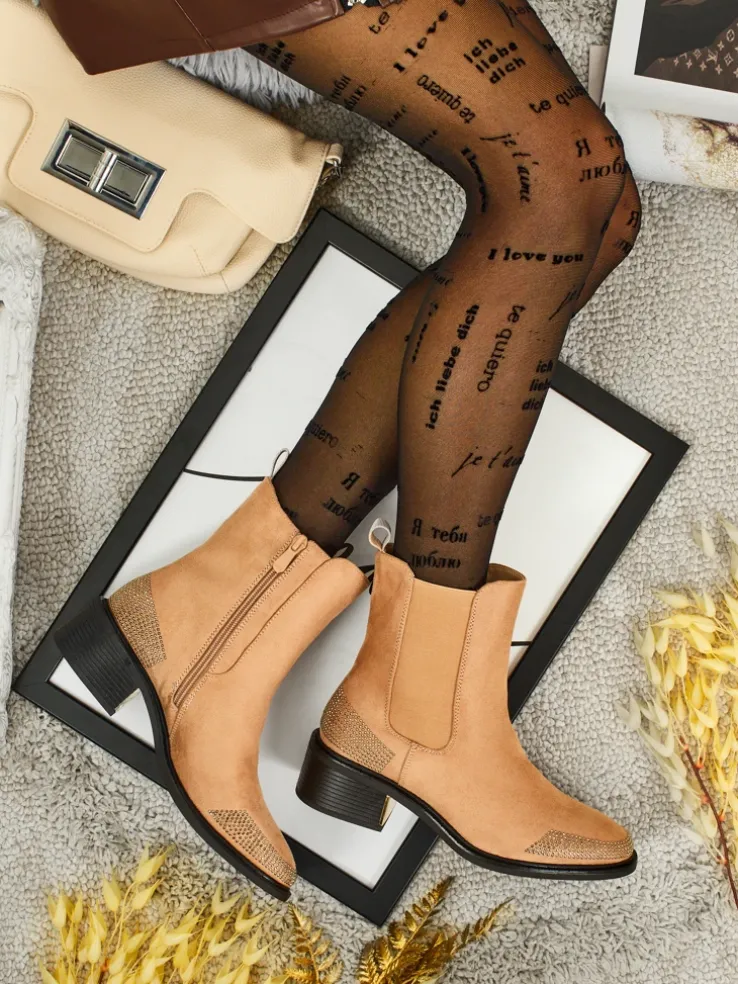 Botki damskie eko zamszowe zdobione cyrkoniami TangleMist