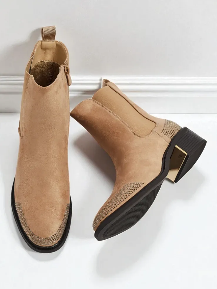 Botki damskie eko zamszowe zdobione cyrkoniami TangleMist