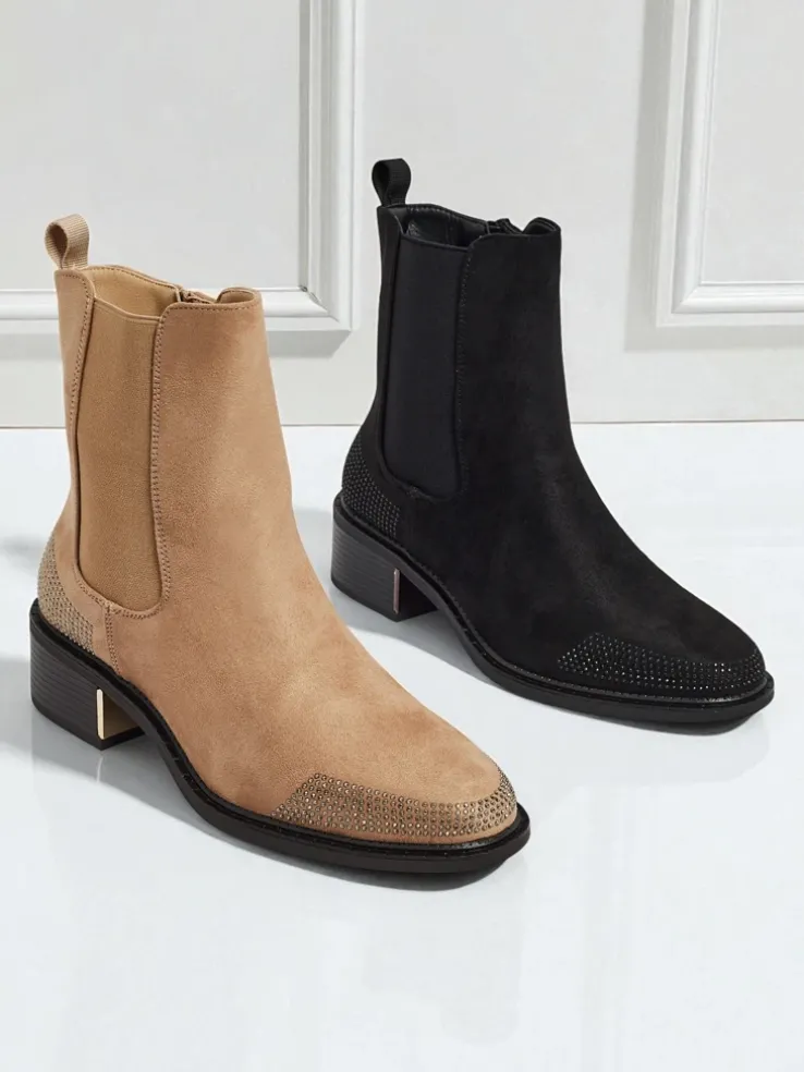 Botki damskie eko zamszowe zdobione cyrkoniami TangleMist