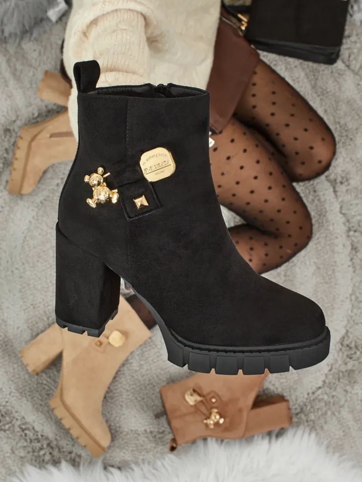 Botki damskie eko zamszowe na słupku Bearr