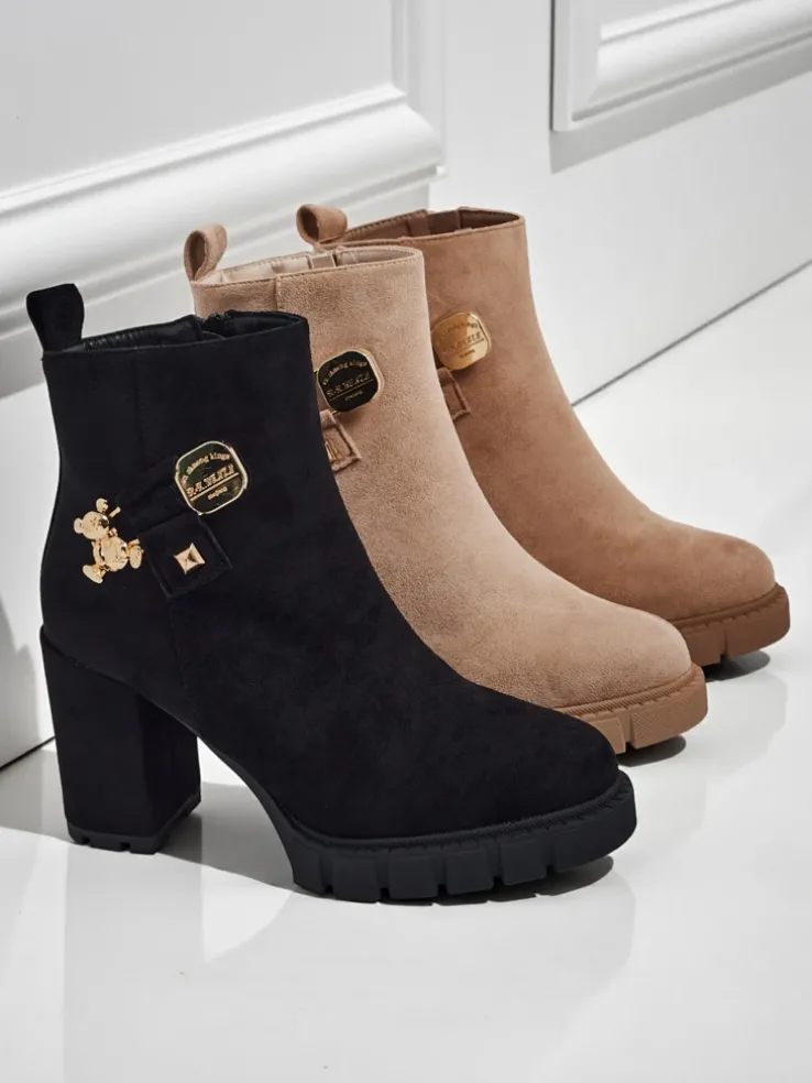 Botki damskie eko zamszowe na słupku Bearr