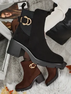 Botki damskie eko zamszowe na słupku Solenya