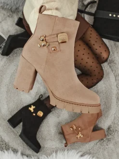 Botki damskie eko zamszowe na słupku Bearr