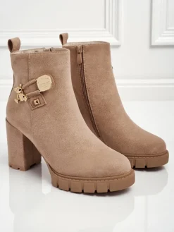 Botki damskie eko zamszowe na słupku Bearr