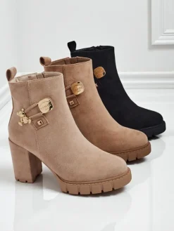 Botki damskie eko zamszowe na słupku Bearr