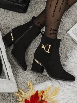 Botki damskie eko zamszowe na słupku Calyssa