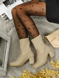 Botki damskie eko zamszowe na słupku ze wstawką a'la skarpeta LumenThorn