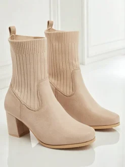 Botki damskie eko zamszowe na słupku ze wstawką a'la skarpeta LumenThorn