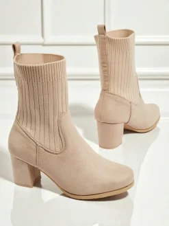 Botki damskie eko zamszowe na słupku ze wstawką a'la skarpeta LumenThorn