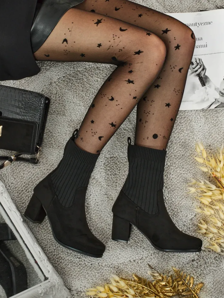 Botki damskie eko zamszowe na słupku ze wstawką a'la skarpeta LumenThorn